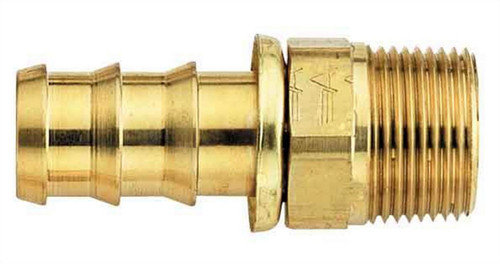 Fitting - Hose End - AQP Socketless - Straight - 10 AN Hose Barb to 1/2 in NPT Male - Brass - Each