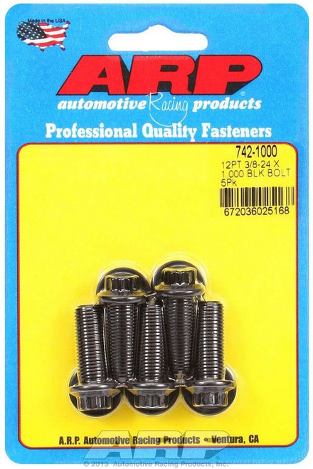 Bolt - 3/8-24 in Thread - 1 in Long - 3/8 in 12 Point Head - Chromoly - Black Oxide - Universal - Set of 5