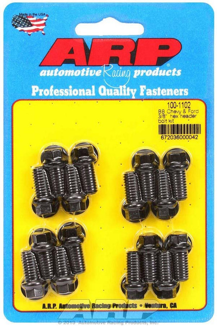 Header Bolt - 3/8-16 in Thread - 0.75 in Long - Hex Head - Chromoly - Black Oxide - Big Block Chevy / Ford - Set of 16 Header Bolt - 3/8-16 in Thread - 0.75 in Long - Hex Head - Chromoly - Black Oxide - Big Block Chevy / Ford - Set of 16