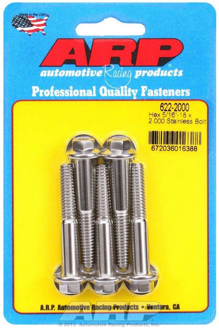 Bolt - 5/16-18 in Thread - 2 in Long - 3/8 in Hex Head - Stainless - Polished - Universal - Set of 5