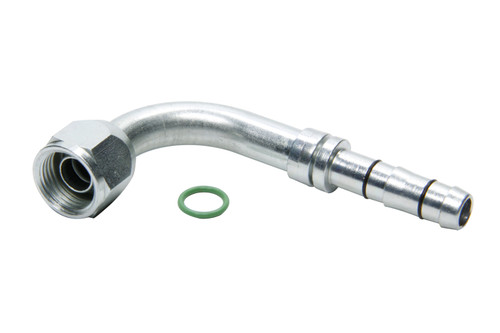 Fitting - Hose End - AC Refrigerant - 90 Degree - 8 AN E-Z Clip to 8 AN Female O-Ring - Aluminum / Steel - Cadmium / Natural - Each