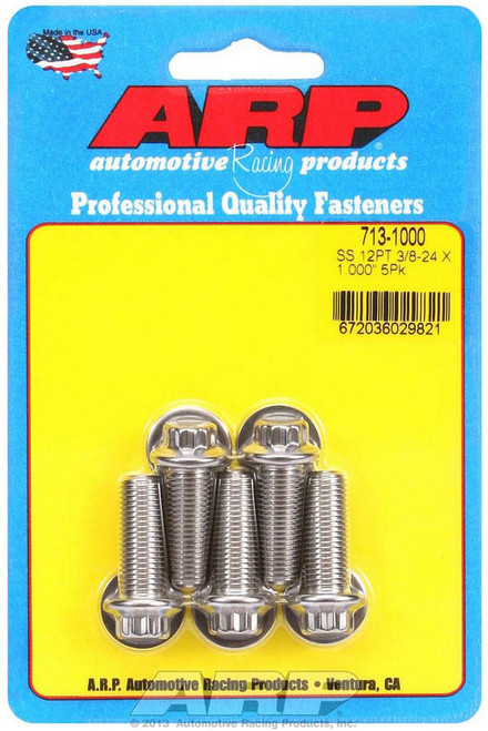 Bolt - 3/8-24 in Thread - 1 in Long - 3/8 in 12 Point Head - Stainless - Polished - Universal - Set of 5