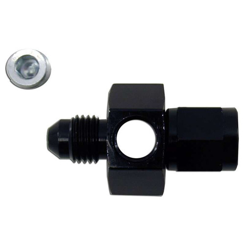 Fitting - Adapter - Straight - 6 AN Female Swivel to 6 AN Male - 2 Gauge Ports - 1/8 in NPT Female Gauge Ports - Aluminum - Black Anodized - Each