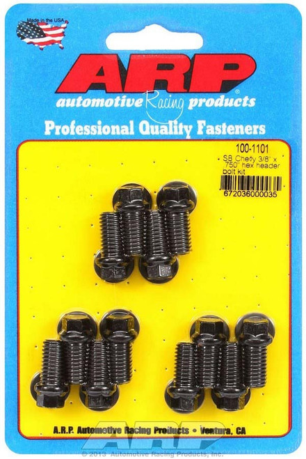 Header Bolt - 3/8-16 in Thread - 0.75 in Long - Hex Head - Chromoly - Black Oxide - Small Block Chevy - Set of 12 Header Bolt - 3/8-16 in Thread - 0.75 in Long - Hex Head - Chromoly - Black Oxide - Small Block Chevy - Set of 12