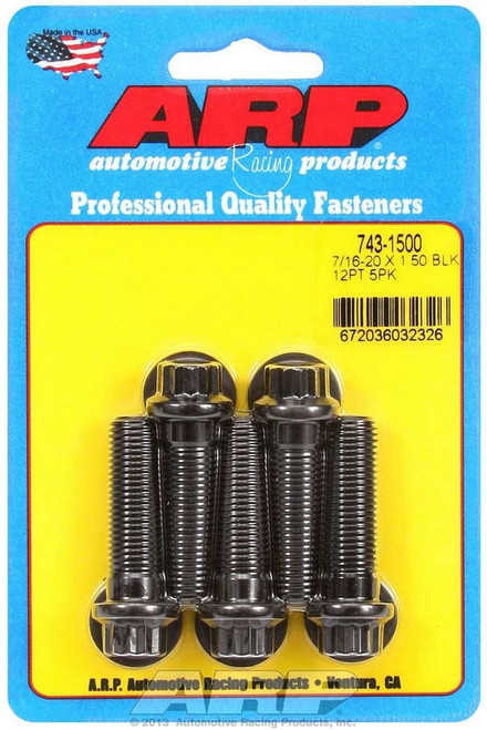 Bolt - 7/16-20 in Thread - 1.5 in Long - 7/16 in 12 Point Head - Chromoly - Black Oxide - Universal - Set of 5