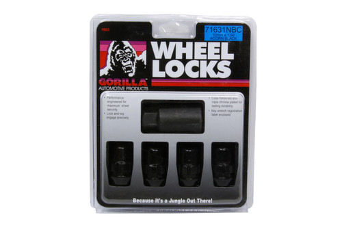 Wheel Lock - Gorilla - Acorn - 12 mm x 1.50 Thread - Spline Drive - 60 Degree Seat - Closed End - Key Included - Steel - Black Chrome - Set of 4