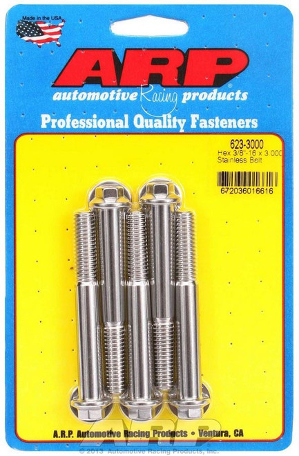 Bolt - 3/8-16 in Thread - 3 in Long - 3/8 in Hex Head - Stainless - Polished - Universal - Set of 5