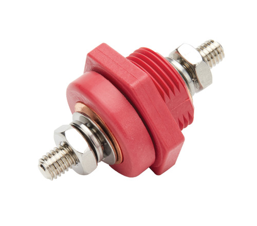 Battery Cable Connector - Bulkhead - 12V to 16V - 1-1/4 in Diameter Hole - 3/8-16 in Stud - Red - Each