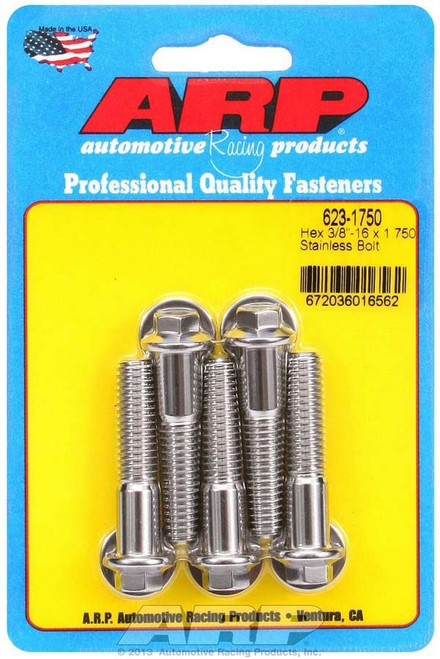 Bolt - 3/8-16 in Thread - 1.75 in Long - 3/8 in Hex Head - Stainless - Polished - Universal - Set of 5 Bolt - 3/8-16 in Thread - 1.75 in Long - 3/8 in Hex Head - Stainless - Polished - Universal - Set of 5