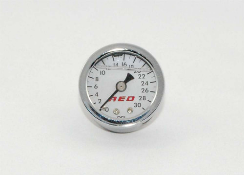 Pressure Gauge - 0-30 psi - Mechanical - Analog - 1-1/2 in Diameter - Liquid Filled - 1/8 in NPT Port - White Face - Each
