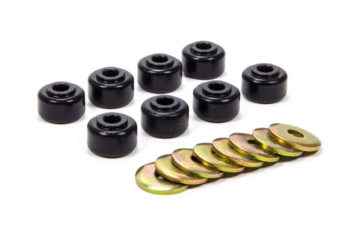 End Link Bushing - Hyper-Flex - 3/8 in ID - 1-1/8 in OD - 11/16 in Nipple - Washers - Polyurethane / Steel - Black / Cadmium - Universal - Set of 8