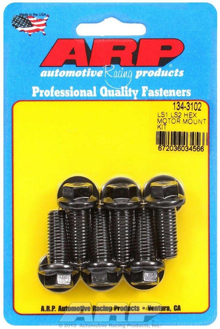 Motor Mount Bolt Kit - Hex Head - Washers Included - Chromoly - Black Oxide - Mount to Block - GM LS-Series - Set of 6
