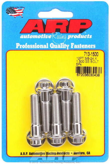 Bolt - 3/8-24 in Thread - 1.5 in Long - 3/8 in 12 Point Head - Stainless - Polished - Universal - Set of 5
