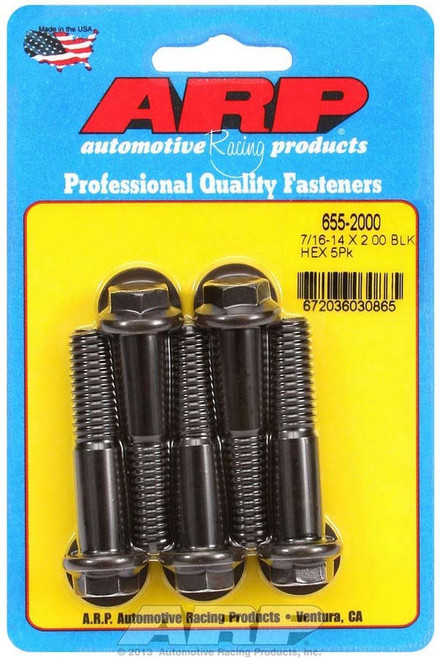 Bolt - 7/16-14 in Thread - 2 in Long - 1/2 in Hex Head - Chromoly - Black Oxide - Universal - Set of 5