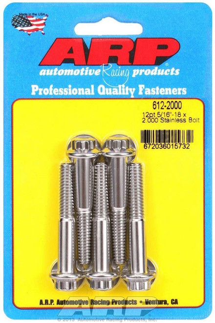 Bolt - 5/16-18 in Thread - 2 in Long - 3/8 in 12 Point Head - Stainless - Polished - Universal - Set of 5