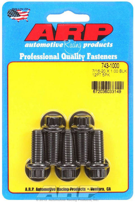 Bolt - 7/16-20 in Thread - 1 in Long - 7/16 in 12 Point Head - Chromoly - Black Oxide - Universal - Set of 5