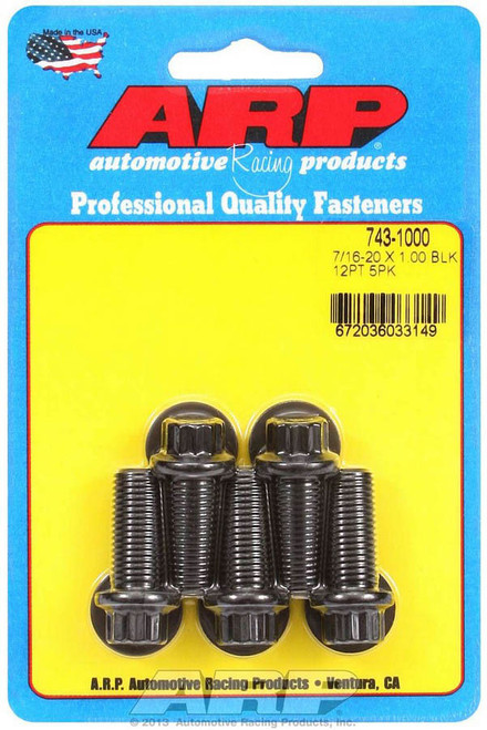 Bolt - 7/16-20 in Thread - 1 in Long - 7/16 in 12 Point Head - Chromoly - Black Oxide - Universal - Set of 5 Bolt - 7/16-20 in Thread - 1 in Long - 7/16 in 12 Point Head - Chromoly - Black Oxide - Universal - Set of 5