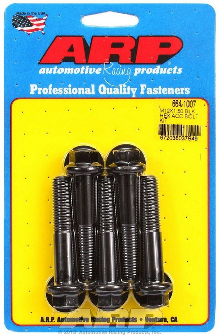 Bolt - 12 mm x 1.50 Thread - 60 mm Long - 14 mm Hex Head - Chromoly - Black Oxide - Universal - Set of 5