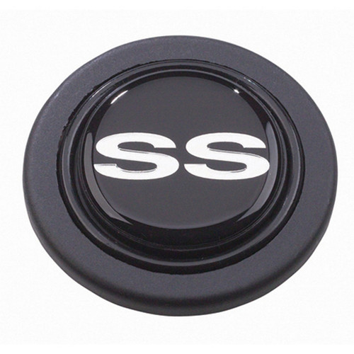 Horn Button - Black / Silver Chevrolet SS Super Sport Logo - Plastic - Black - Grant Signature Series Wheels - Each