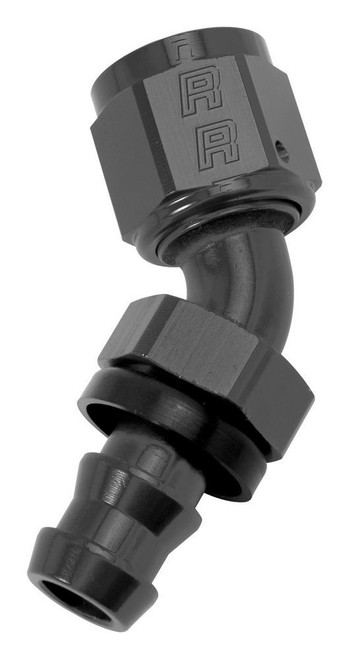 Fitting - Hose End - Twist-Lok - 45 Degree - 8 AN Hose Barb to 8 AN Female - Aluminum - Black Anodized - Each