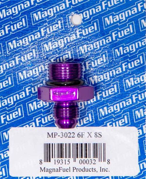 Fitting - Adapter - Straight - 6 AN Male to 8 AN Male O-Ring - Aluminum - Purple Anodized - Each