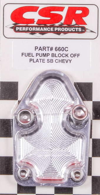 Fuel Pump Blockoff - Stainless Allen Head Screws - Gasket - Aluminum - Clear Anodized - Small Block Chevy - Each Fuel Pump Blockoff - Stainless Allen Head Screws - Gasket - Aluminum - Clear Anodized - Small Block Chevy - Each