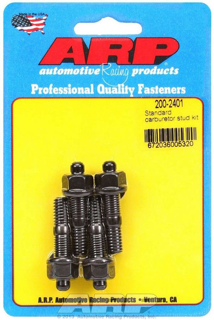 Carburetor Stud - 5/16-18 and 5/16-24 in Thread - 1.7 in Long - Hex Nuts - Chromoly - Black Oxide - Set of 4