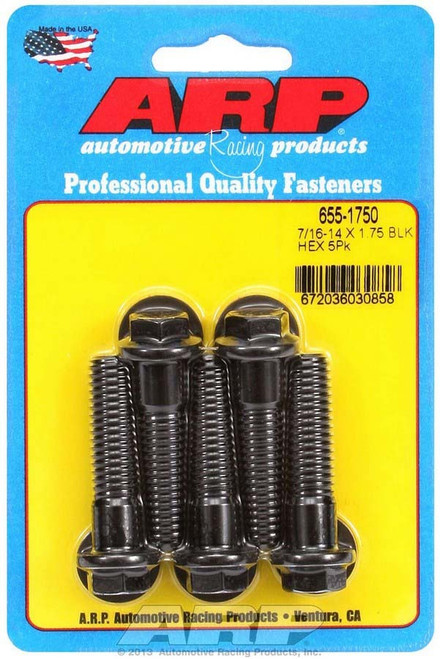 Bolt - 7/16-14 in Thread - 1.75 in Long - 1/2 in Hex Head - Chromoly - Black Oxide - Universal - Set of 5