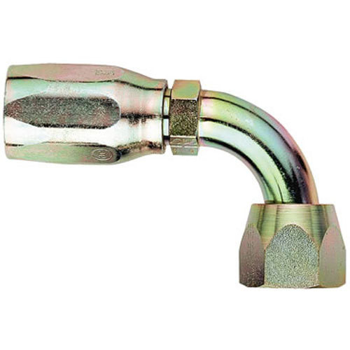 Fitting - Hose End - AQP High Pressure - 90 Degree - 6 AN Hose to 9/16-18 in Male - Steel - Zinc Plated - Each