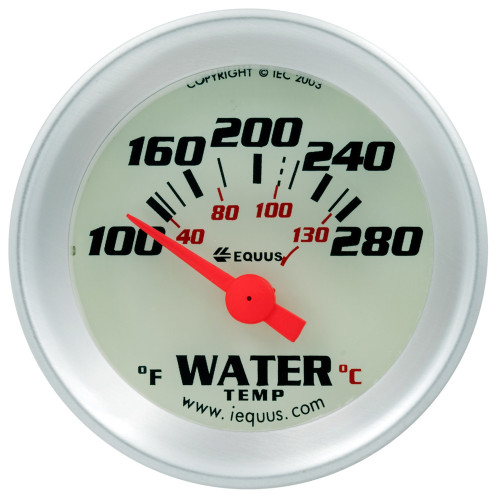 Water Temperature Gauge - 8000 Performance Series - 100-280 Degree F - Electric - Analog - Short Sweep - 1-1/2 in Diameter - White Face - Each