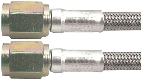 Brake Hose - 25 in Long - 3 AN Hose - 3 AN Straight Female to 3 AN Straight Female - Braided Stainless - PTFE Lined - Each