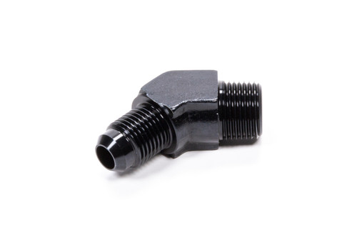 Fitting - Adapter - 45 Degree - 6 AN Male to 1/2 in NPT Male - Aluminum - Black Anodized - Each