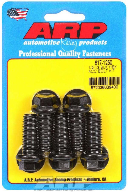 Bolt - 1/2-13 in Thread - 1.25 in Long - 9/16 in Hex Head - Chromoly - Black Oxide - Universal - Set of 5