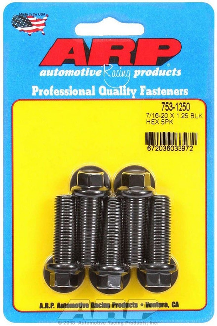Bolt - 7/16-20 in Thread - 1.25 in Long - 7/16 in Hex Head - Chromoly - Black Oxide - Universal - Set of 5