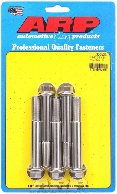Bolt - 1/2-20 in Thread - 3.5 in Long - 9/16 in Hex Head - Stainless - Polished - Universal - Set of 5