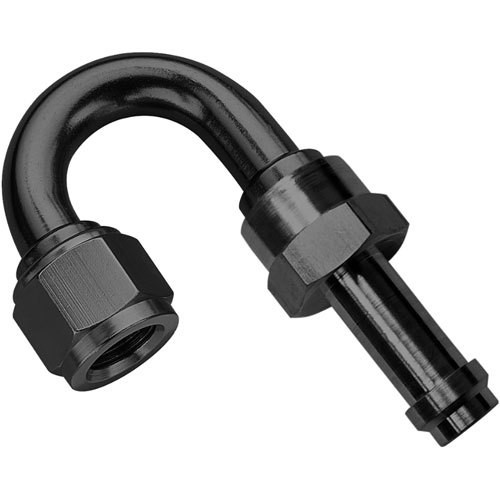 Fitting - Hose End - EZ Street - 180 Degree - 6 AN Hose Barb to 6 AN Female - Aluminum - Black Anodized - Each