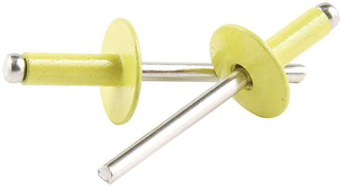 Rivet - 5/8 in Head - 3/16 in Mandrel - 1/4-3/8 in Grip Range - Aluminum - Yellow Paint - Set of 250 Rivet - 5/8 in Head - 3/16 in Mandrel - 1/4-3/8 in Grip Range - Aluminum - Yellow Paint - Set of 250