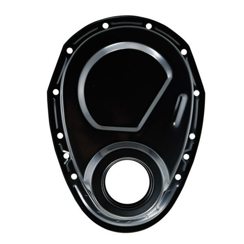 Timing Cover - 1-Piece - Steel - Black Paint - Small Block Chevy - Each