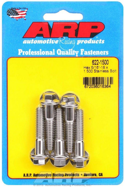 Bolt - 5/16-18 in Thread - 1.5 in Long - 3/8 in Hex Head - Stainless - Polished - Universal - Set of 5