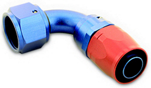 Fitting - Hose End - 200 Series - 90 Degree - 6 AN Hose to 6 AN Female - Aluminum - Blue / Red Anodized - Each