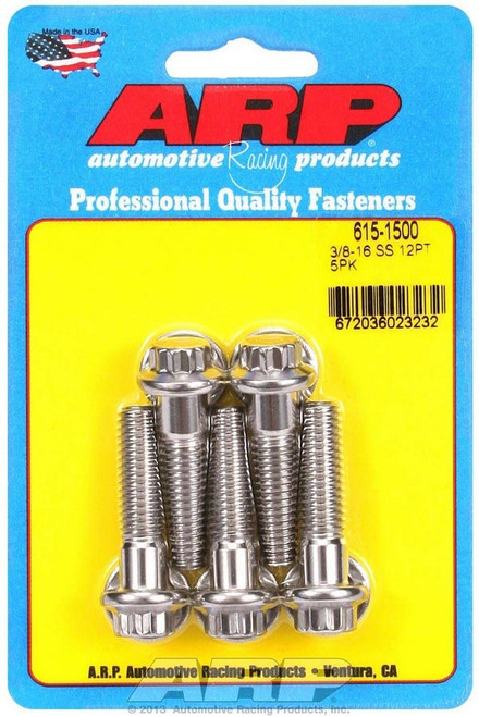 Bolt - 3/8-16 in Thread - 1.5 in Long - 7/16 in 12 Point Head - Stainless - Polished - Universal - Set of 5