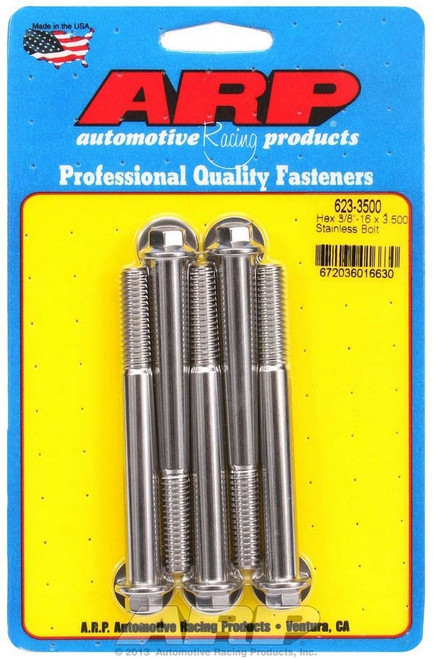 Bolt - 3/8-16 in Thread - 3.5 in Long - 3/8 in Hex Head - Stainless - Polished - Universal - Set of 5