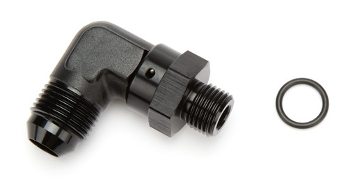 Fitting - Adapter - 90 Degree - 8 AN Male to 6 AN Male O-Ring Swivel - Aluminum - Black Anodized - Each