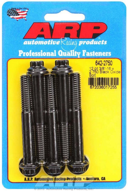 Bolt - 3/8-16 in Thread - 2.75 in Long - 3/8 in 12 Point Head - Chromoly - Black Oxide - Universal - Set of 5 Bolt - 3/8-16 in Thread - 2.75 in Long - 3/8 in 12 Point Head - Chromoly - Black Oxide - Universal - Set of 5