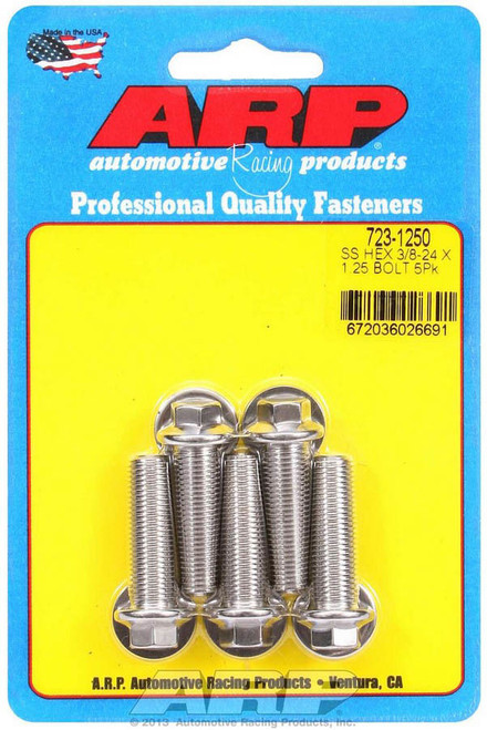 Bolt - 3/8-24 in Thread - 1.25 in Long - 3/8 in Hex Head - Stainless - Polished - Universal - Set of 5