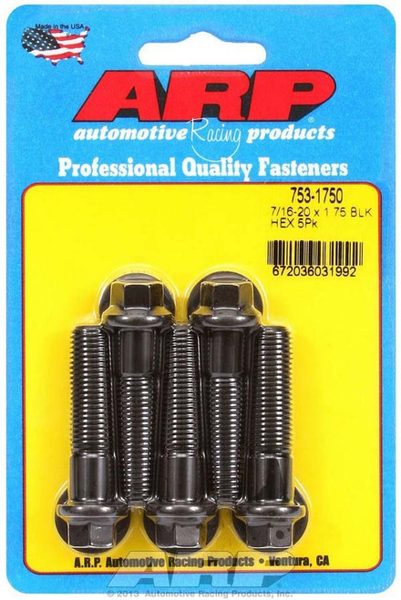 Bolt - 7/16-20 in Thread - 1.75 in Long - 7/16 in Hex Head - Chromoly - Black Oxide - Universal - Set of 5