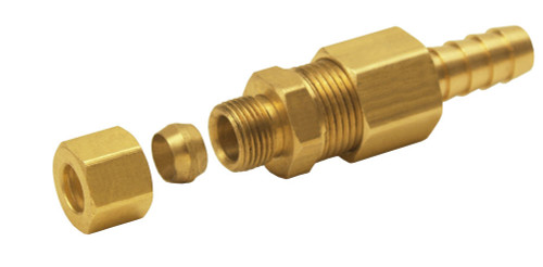 Fitting - Adapter - Straight - 5/16 in Compression Fitting to 3/8 in Hose Barb - Brass - Natural - Each