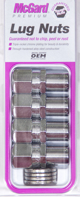 Lug Nut - Premium - 12 mm x 1.50 Right Hand Thread - 13/16 in Hex Head - 0.746 in Shank - Open End - Washers Included - Steel - Chrome - Set of 4