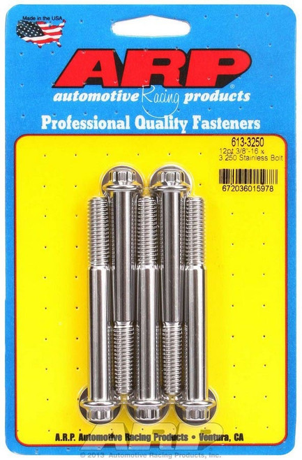 Bolt - 3/8-16 in Thread - 3.25 in Long - 3/8 in 12 Point Head - Stainless - Polished - Universal - Set of 5