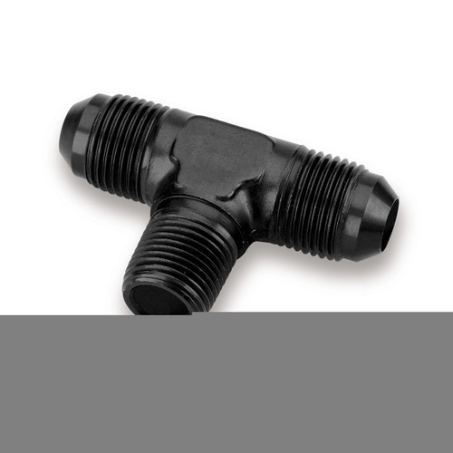 Fitting - Adapter Tee - 8 AN Male x 8 AN Male x 3/8 in NPT Male - Aluminum - Black Anodized - Each